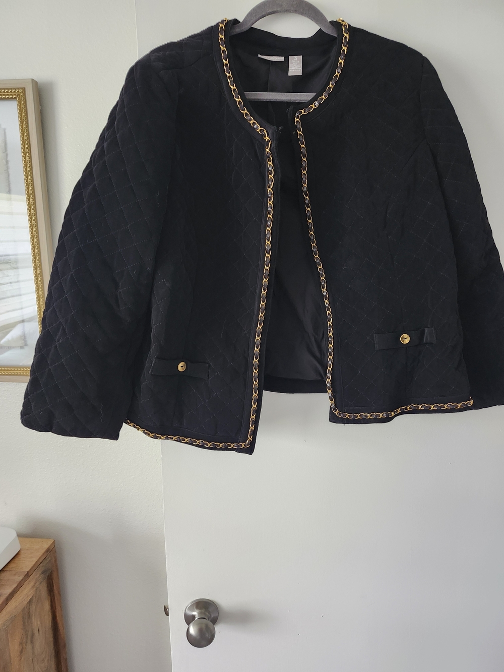 Zara Black Quilted Jacket with Gold Chain Trim